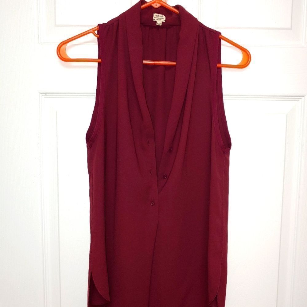 Wilfred Women's Size XS Burgundy Sheer Chiffon Hi-Lo Blouse